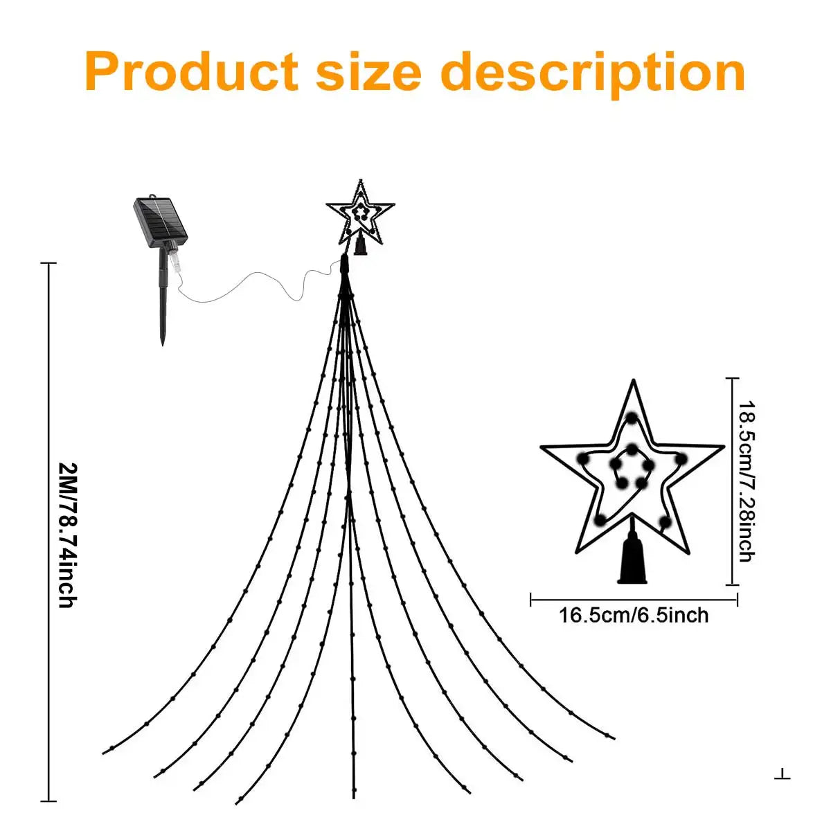Solar Christmas Decoration Star String Lights 2/3M 8 Modes Waterfall Christmas Tree Fairy Lights for Outdoor Wedding Holiday