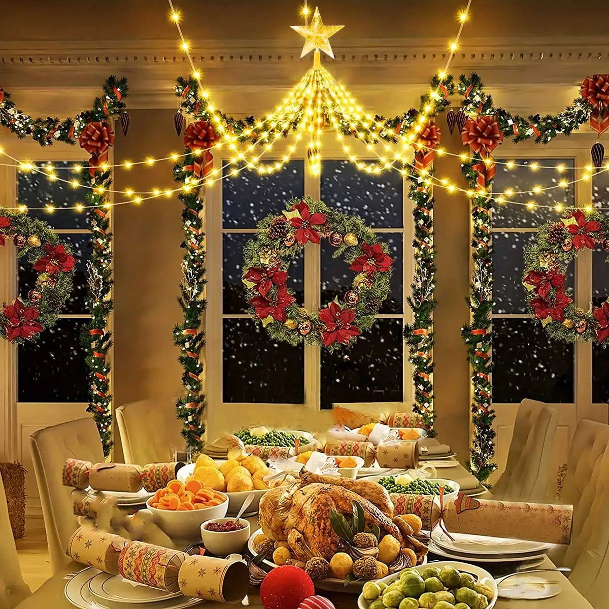 Solar Christmas Decoration Star String Lights 2/3M 8 Modes Waterfall Christmas Tree Fairy Lights for Outdoor Wedding Holiday