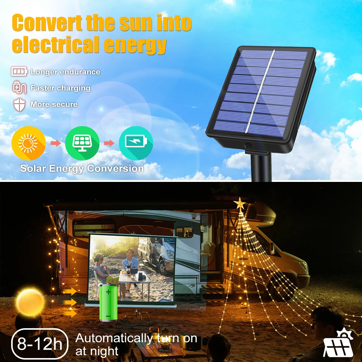 Solar Christmas Decoration Star String Lights 2/3M 8 Modes Waterfall Christmas Tree Fairy Lights for Outdoor Wedding Holiday