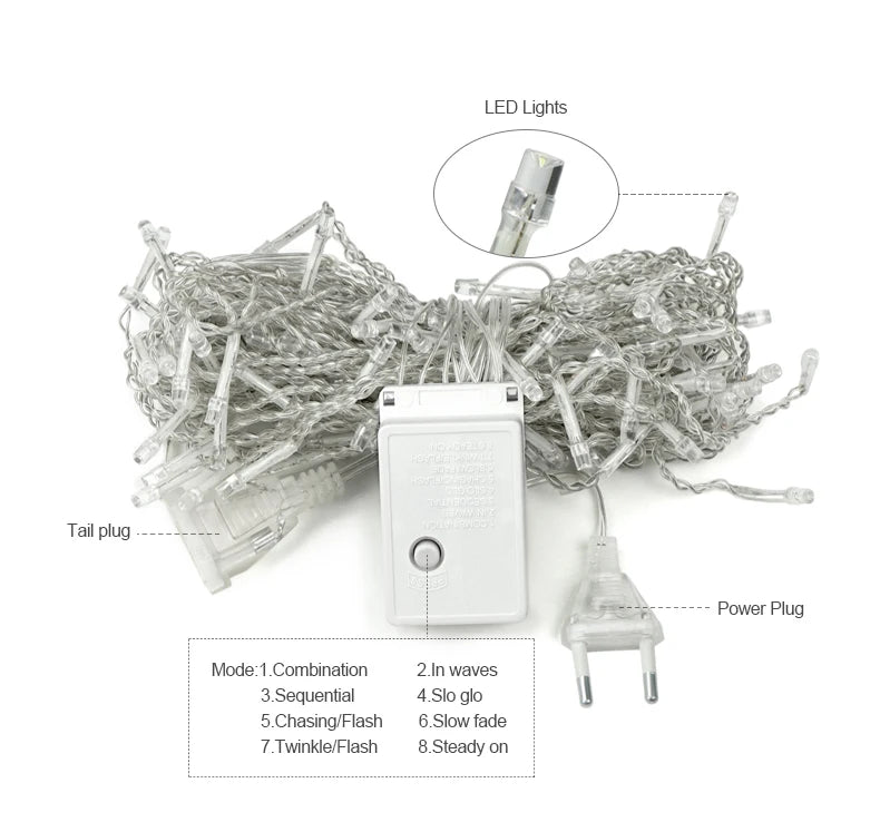 5M Christmas Light Outdoor Drop 0.4-0.6m LED Garland Curtain Icicle String light Garden Eaves Wedding Party Decoration 110V 220V