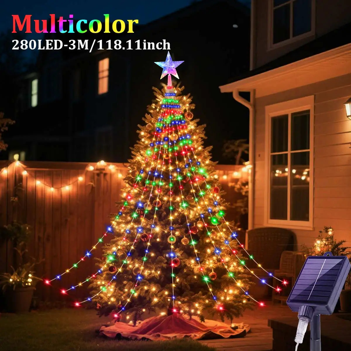 Solar Christmas Decoration Star String Lights 2/3M 8 Modes Waterfall Christmas Tree Fairy Lights for Outdoor Wedding Holiday