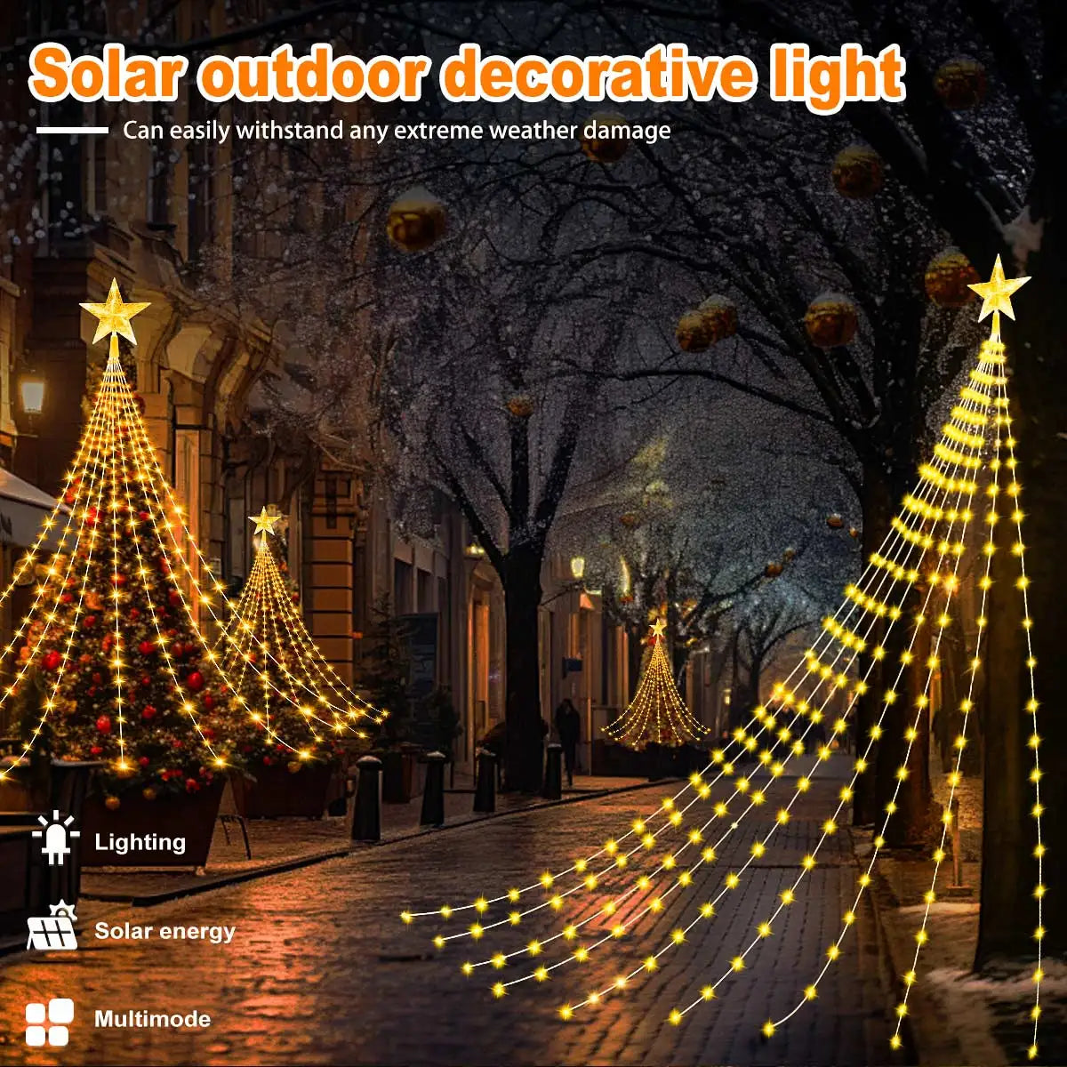Solar Christmas Decoration Star String Lights 2/3M 8 Modes Waterfall Christmas Tree Fairy Lights for Outdoor Wedding Holiday